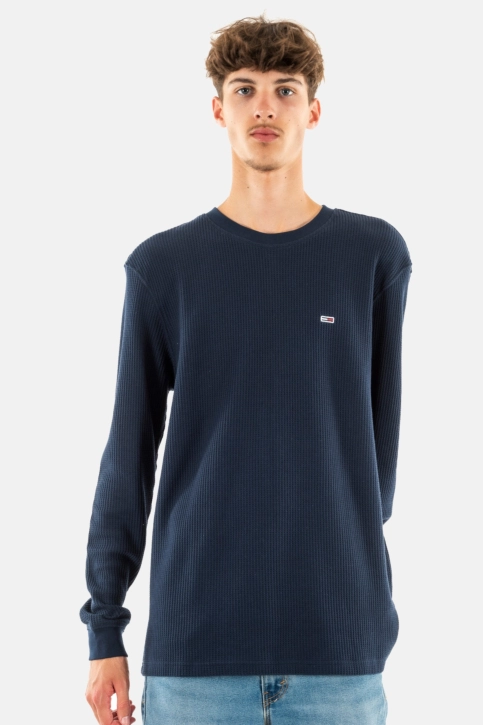 Tee shirt manches longues tommy jeans reg waffle c1g dark night navy