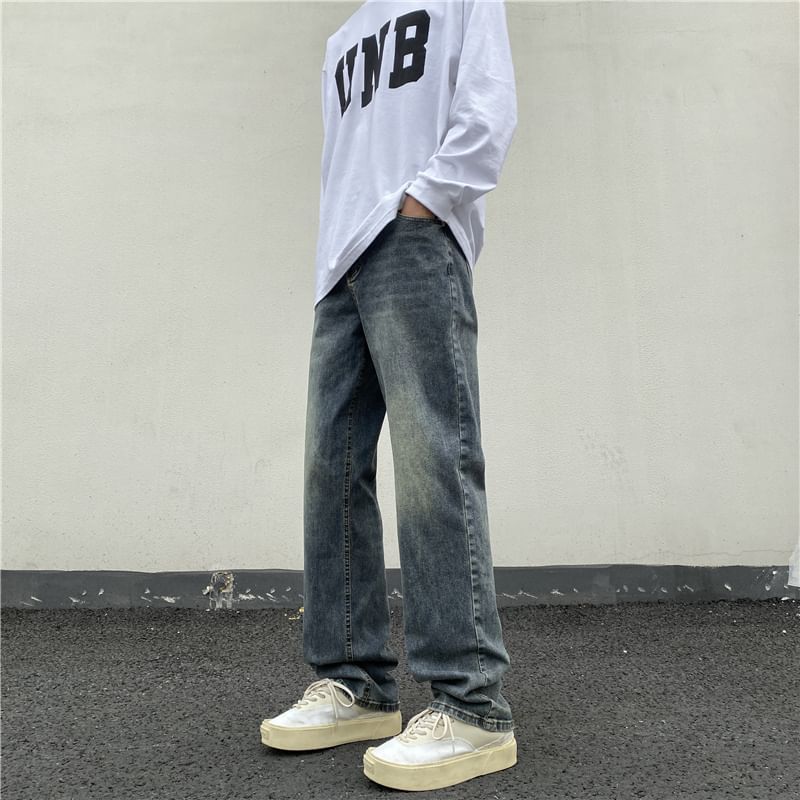 Plummie - Mid Rise Washed Straight Leg Jeans