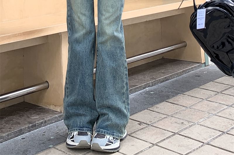 Soswift - Mid Waist Washed Bootcut Jeans