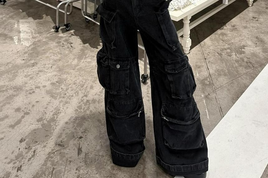 Vhancy - Low Waist Washed Cargo Baggy Jeans