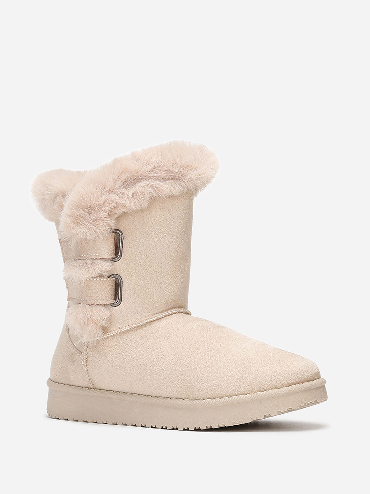 Boots en suédine et fausse fourrure à scratchs- Beige