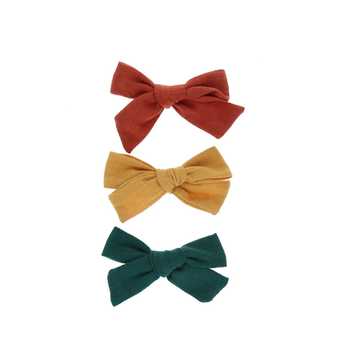 Lot de 3 barrettes à nœud moutarde, vert et terracotta Roodoudou