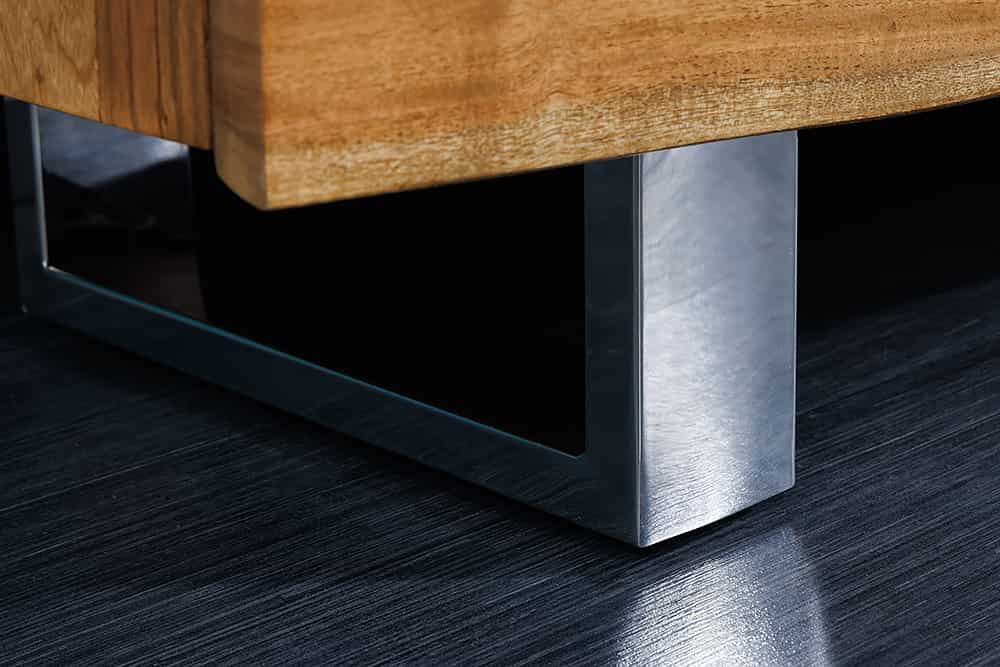 Massivholz Sideboard MAMMUT 135cm Akazie Kommode mit Schubladen Baumkante Edelstahl