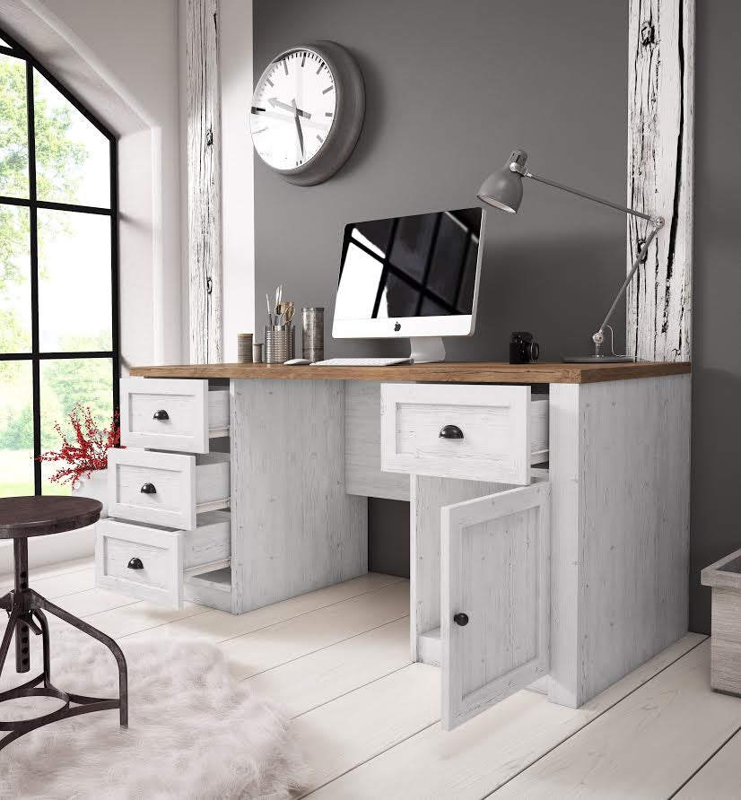 Meubella - Bureau Parello - Wit - Eiken - 160 cm