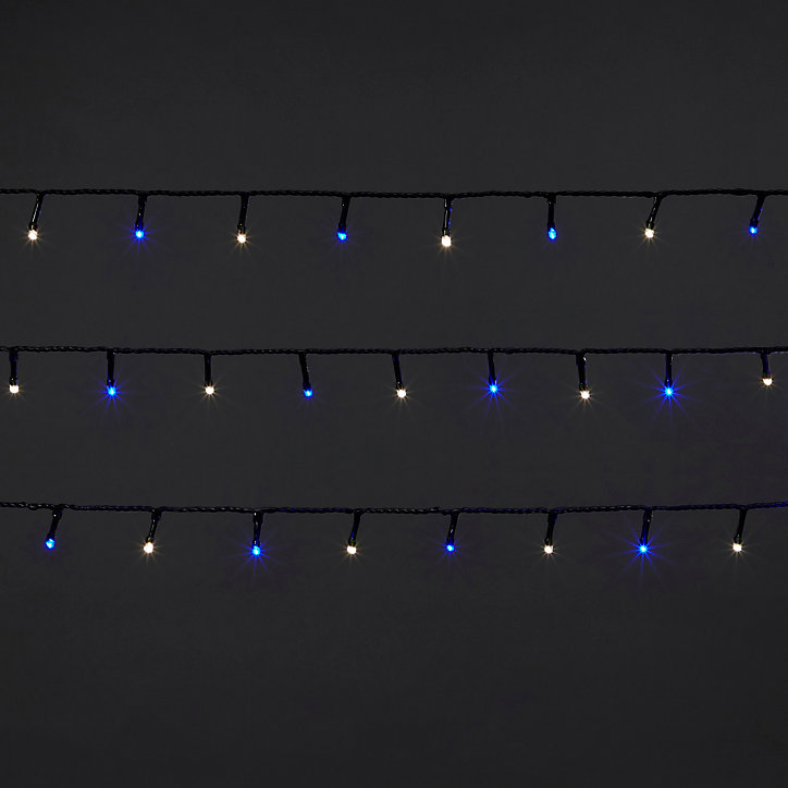 Guirlande lumineuse LED intérieure blanc froid/bleu câble vert 8 fonctions 11 m
