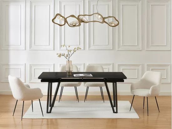 Table à manger extensible 6 à 10 personnes en céramique et métal - Effet marbre noir - SARINO