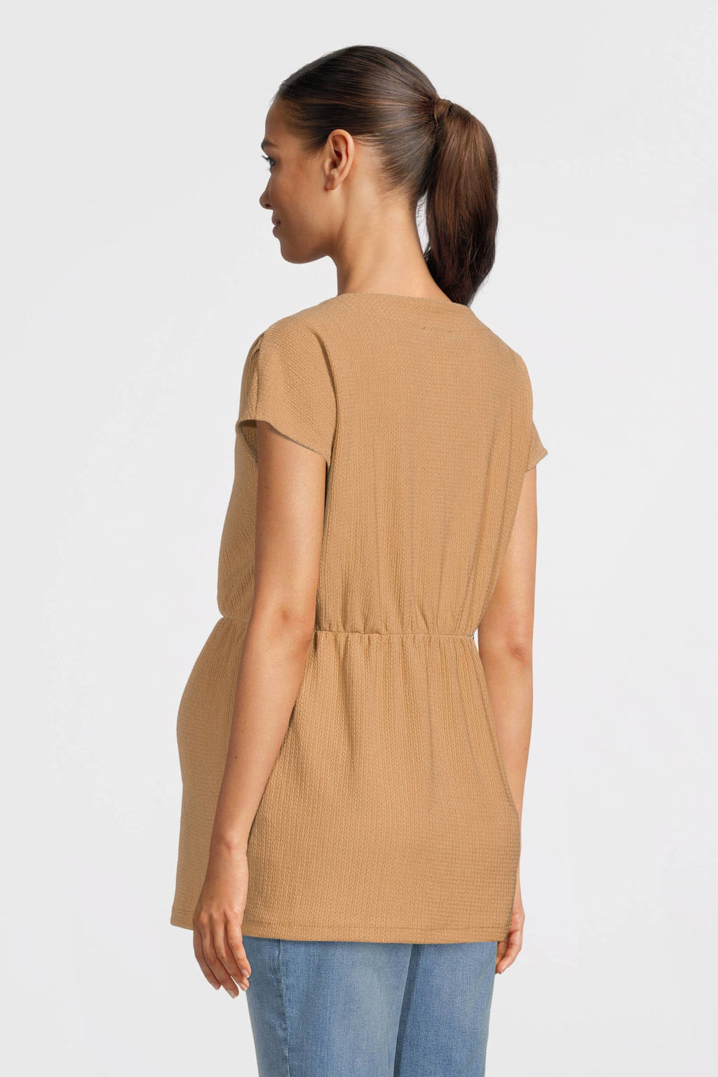LOVE2WAIT zwangerschapstop met dierenprint en ruches beige