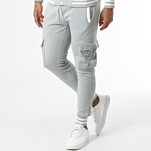 Ensemble Veste Boutonnée Et Pantalon Cargo Gris Blanc
