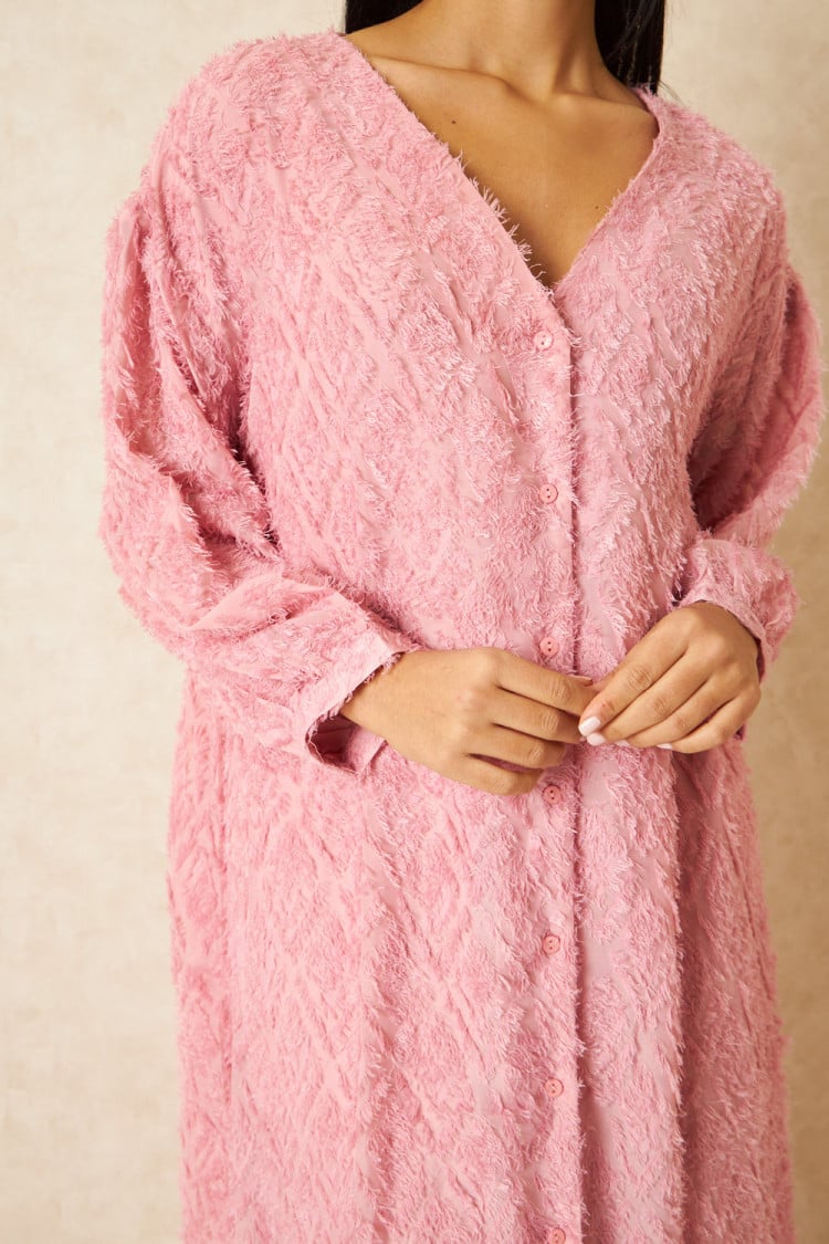 Robe gilet longue duveteuse rose
