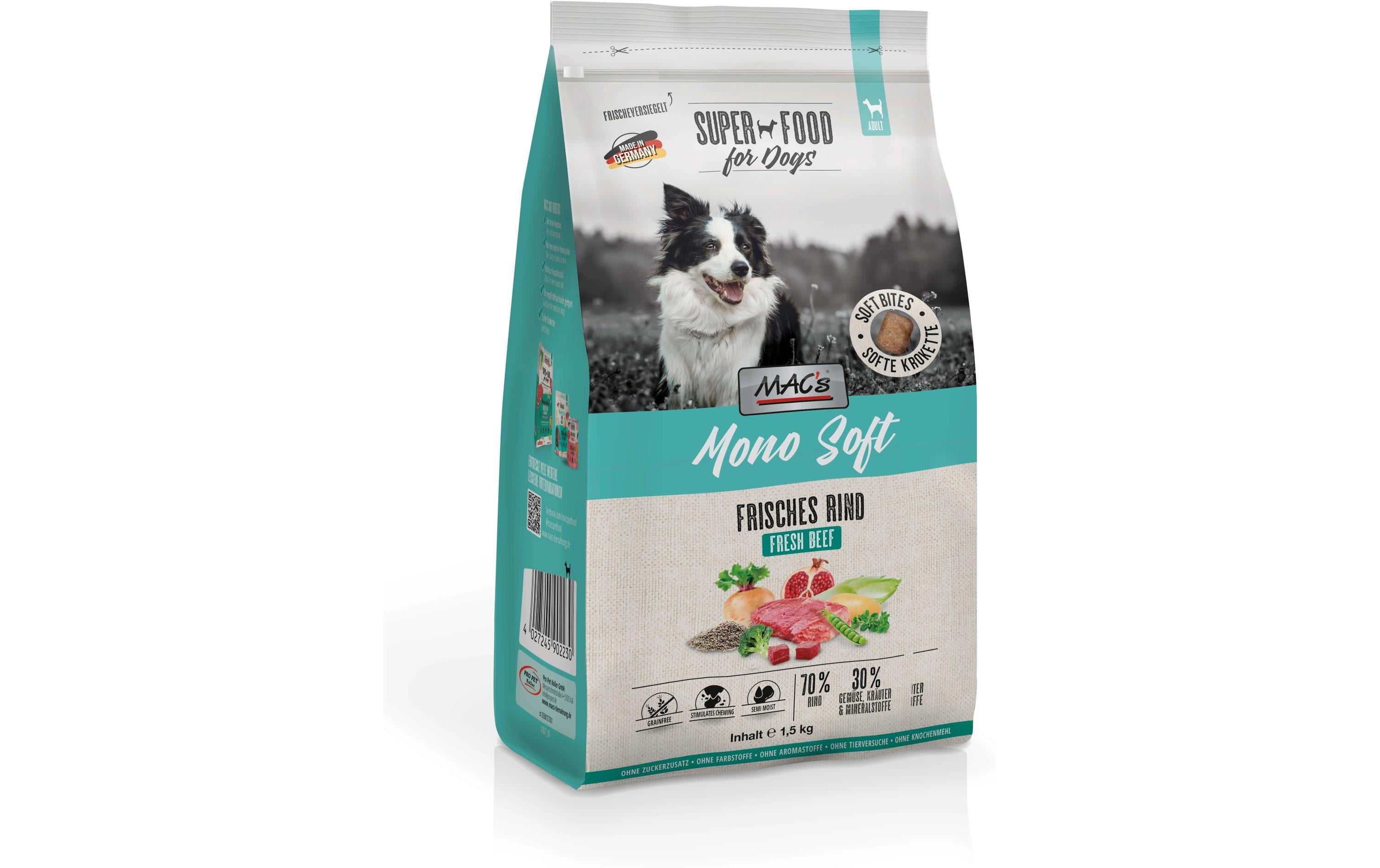 Halbfeuchtfutter Mono Soft Frisches Rind 1.5 kgAlleinfuttermittel für ausgewachsene Hunde