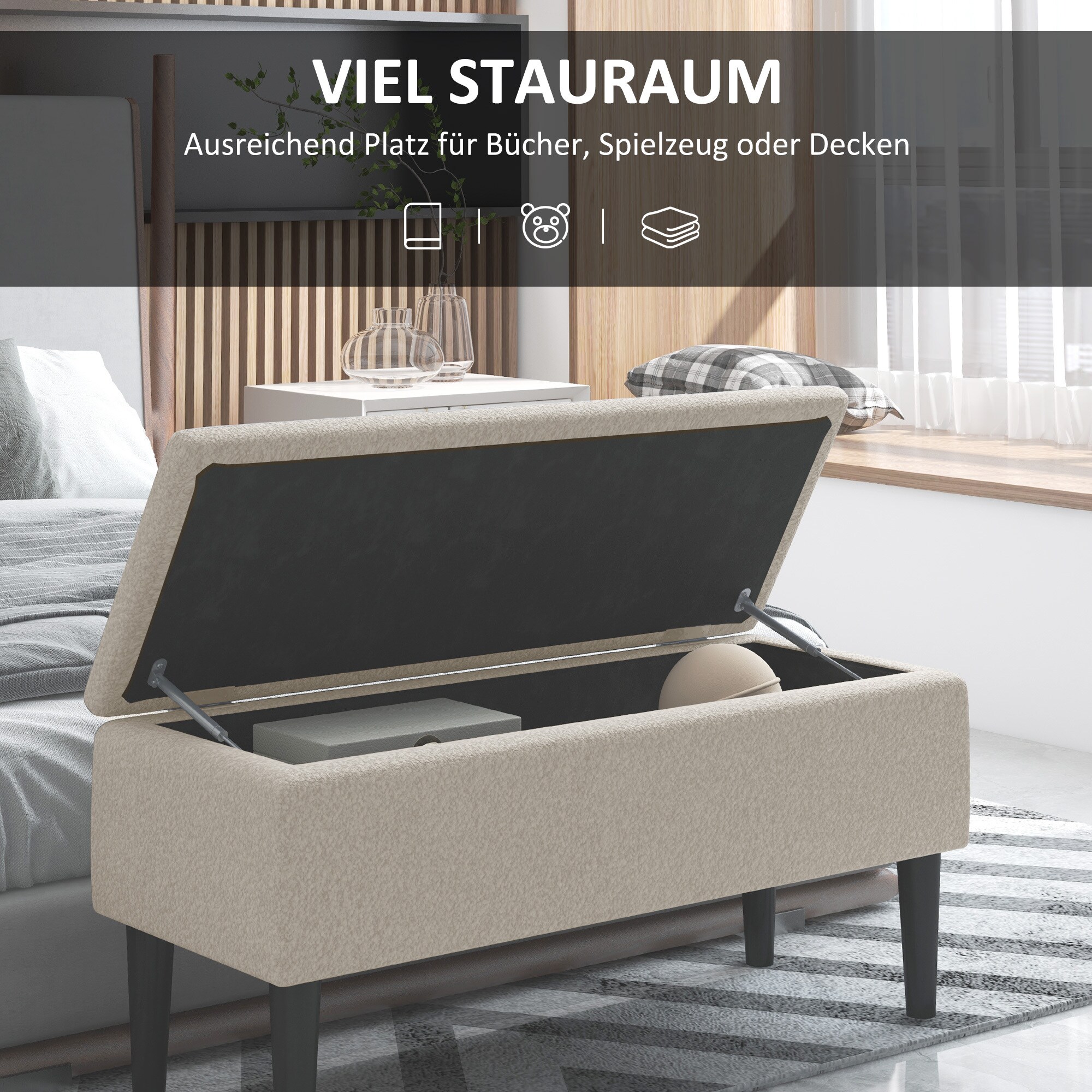 HOMCOM Sitzbank mit Stauraum weiß 95L x 38B x 45H cm