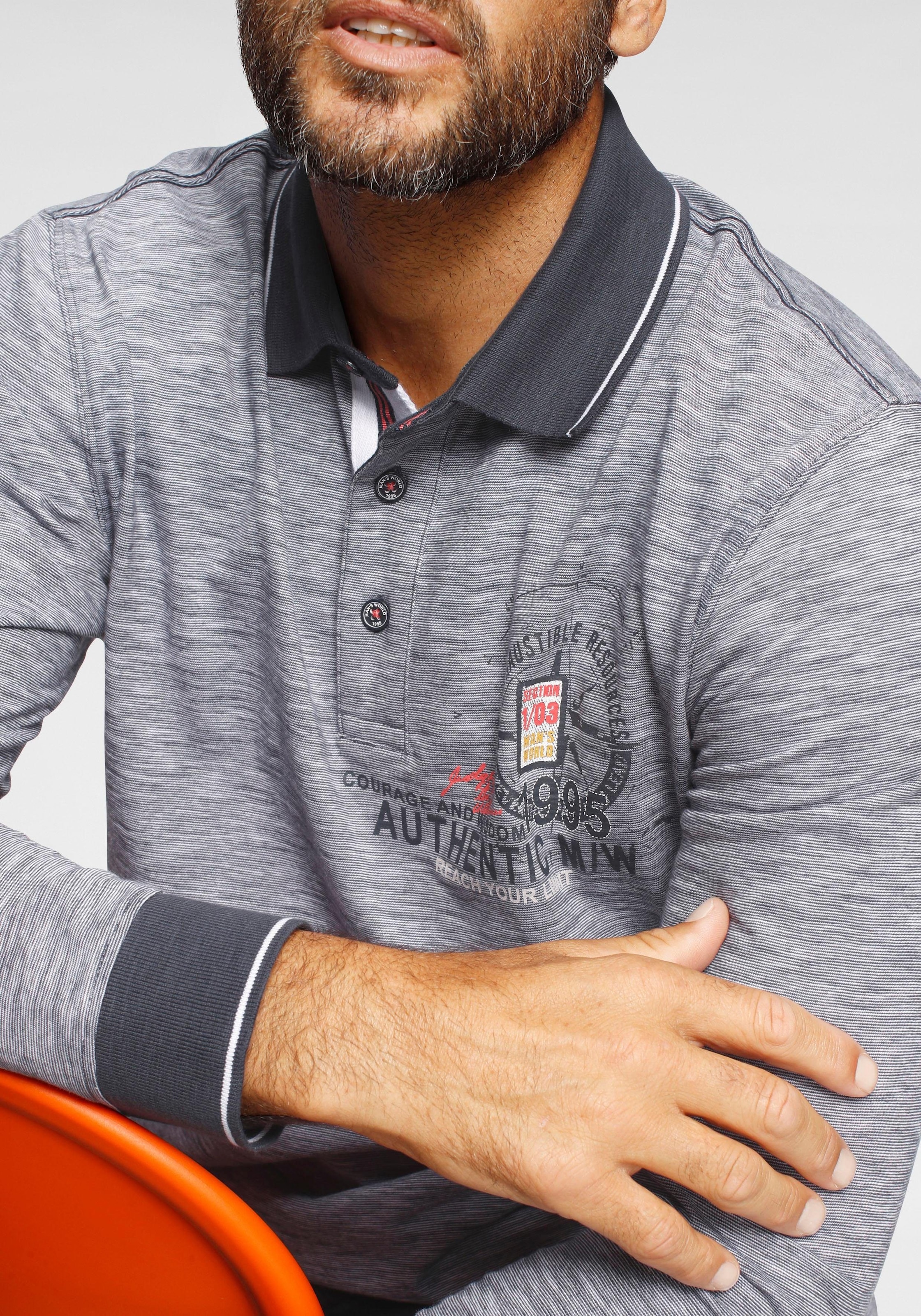 Man's World Langarm-Poloshirt , Langarm,  melierte Optik,  Polokragen,  aus Baumwolle
