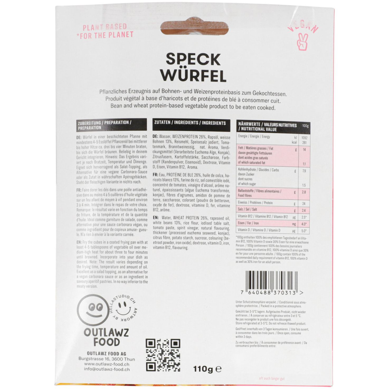 Outlawz Food vegane Alternative zu Speck Würfel -