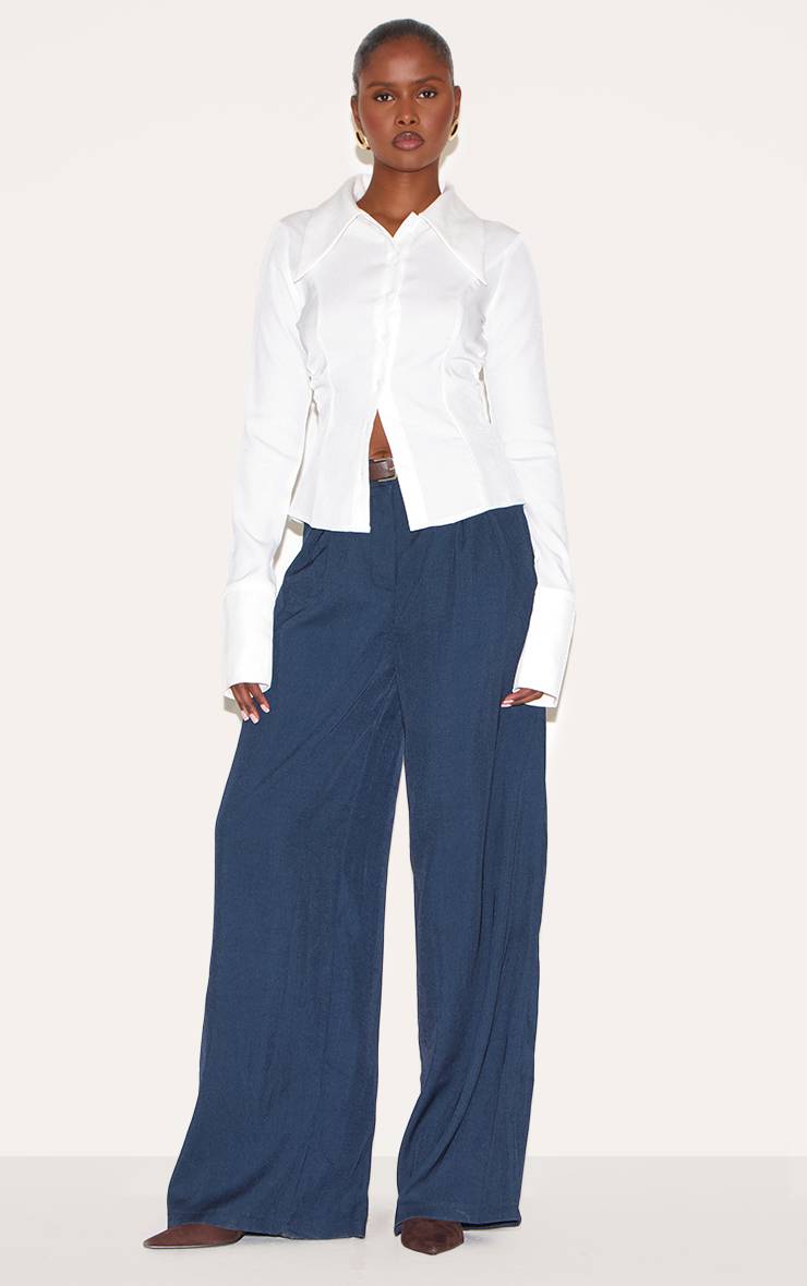 Blanc Chemise Cintrée À Col Surdimensionné