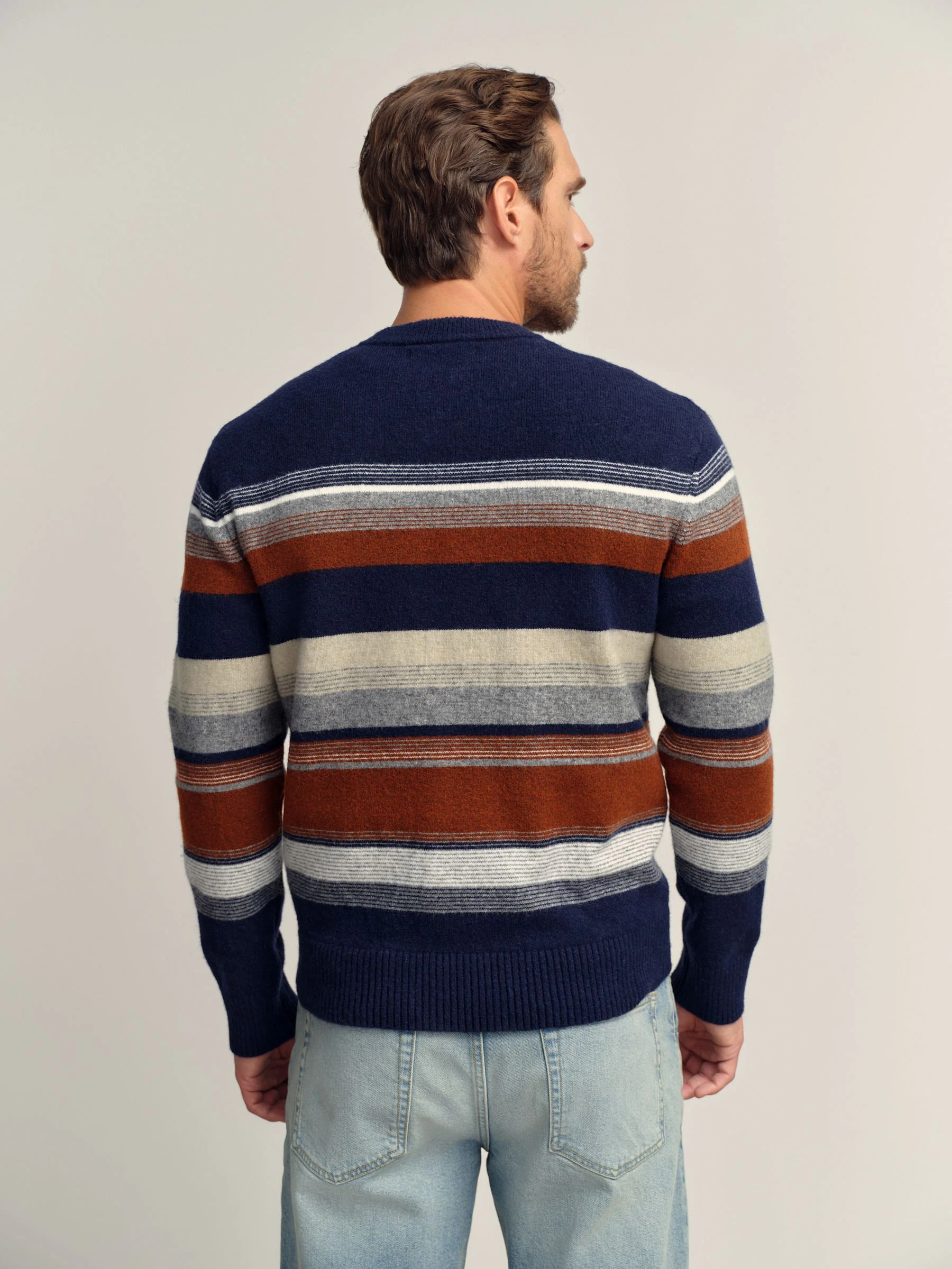 Donkerblauw - Regular Fit Cosy Stripe Crew Jumper with Wool