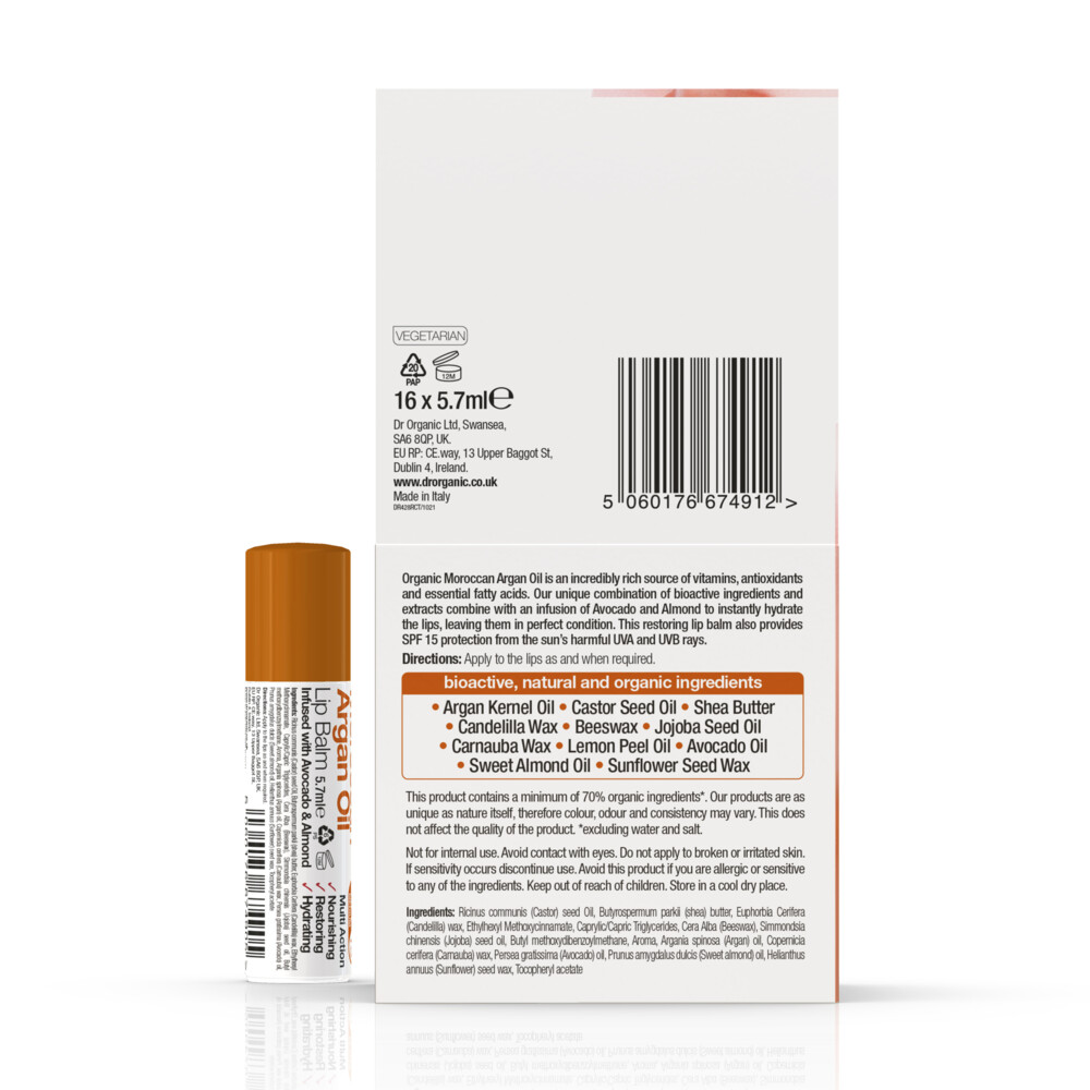 Dr. Organic Marrokaanse Arganolie Lippenbalsem met Avocado5,7 ml