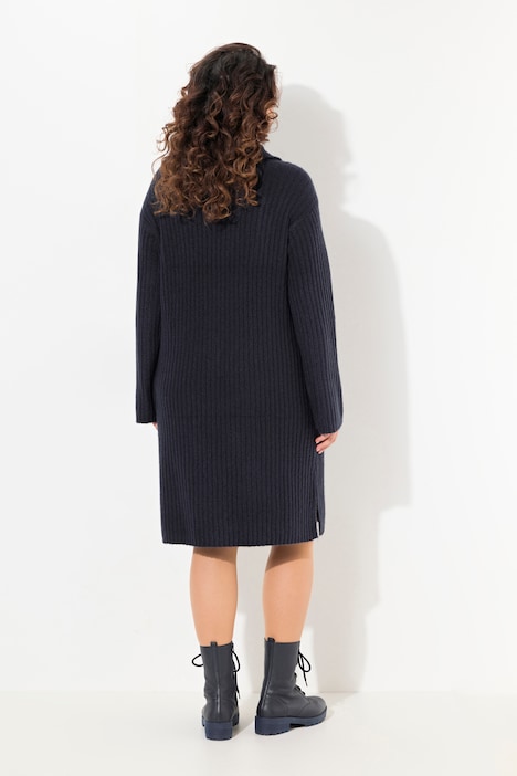 Strickkleid, A-Linie, Rippstrick, Troyerkragen, Langarm