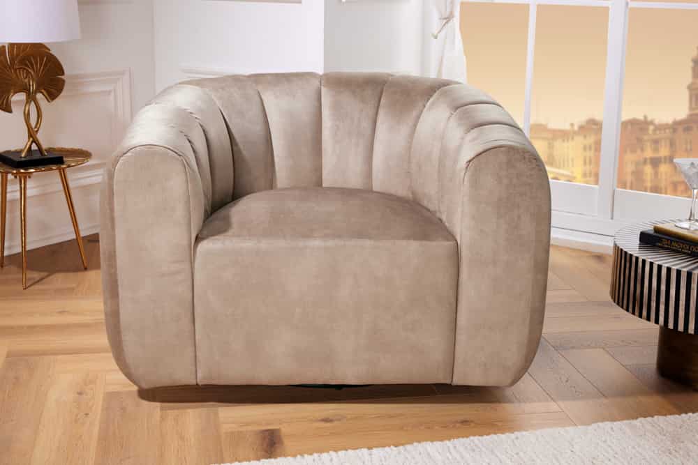 Drehbarer Design Sessel BABYLON champagner Samt Lounge Cocktailsessel
