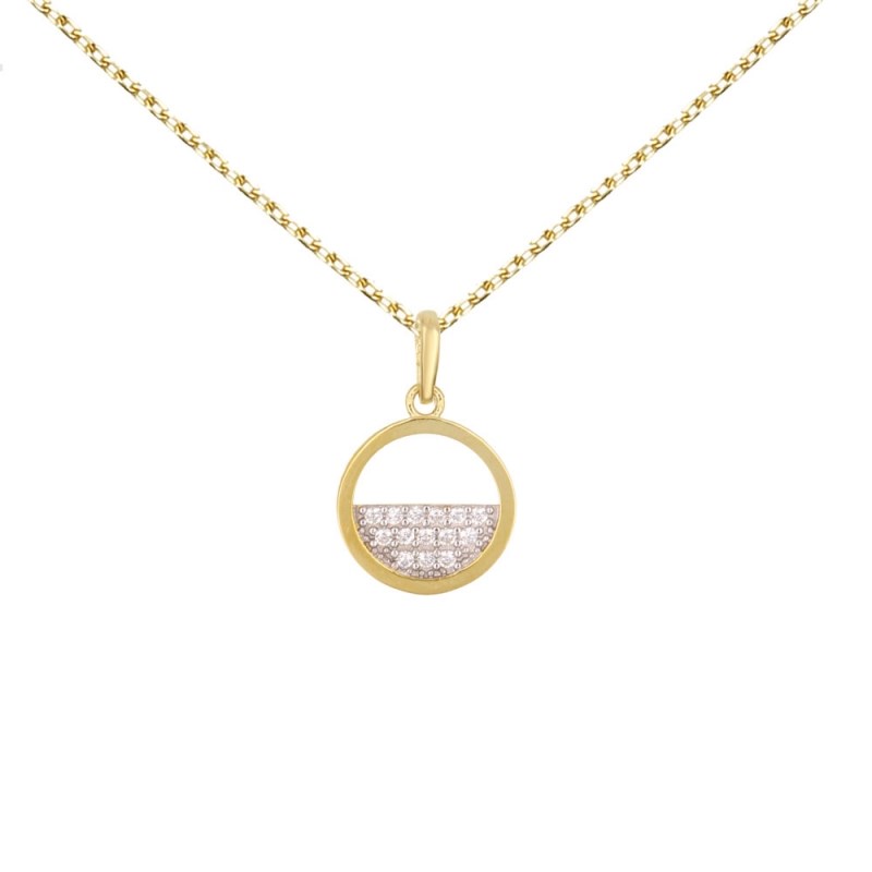Collier - Pendentif Or Cercle Pavée de Zirconiums - Chaîne Dorée Offerte