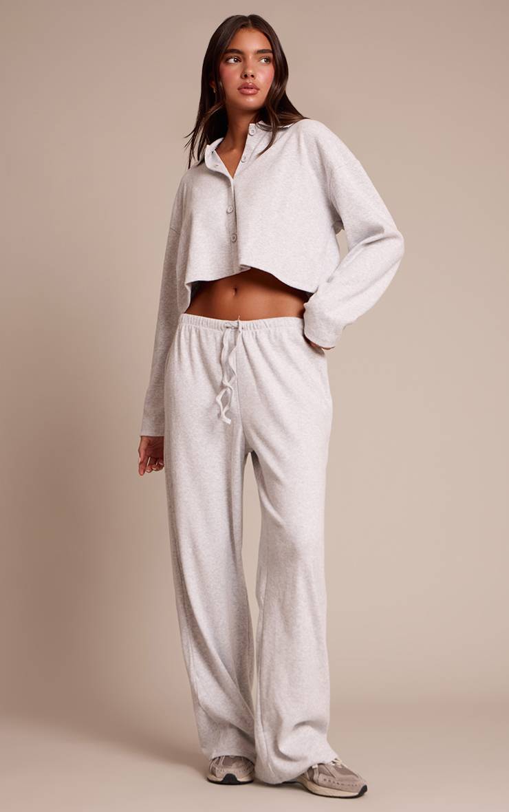 Gris Clair Pantalon Large À Cordon En Maille Côtelée Brossée Ensemble Coordonné