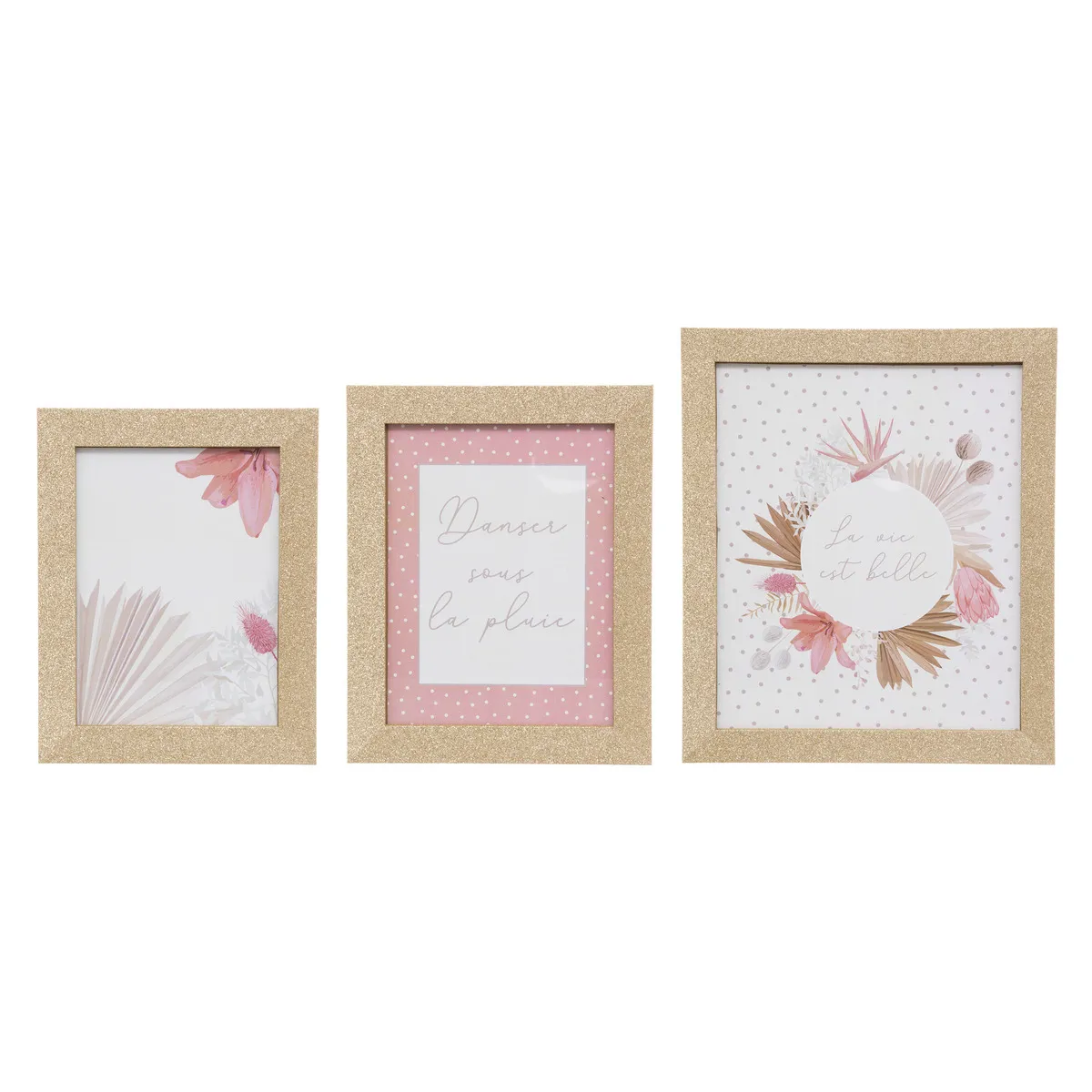 Atmosphera, Createur D'Interieur Set de 3 cadres photo pailletés Doré - Atmosphera