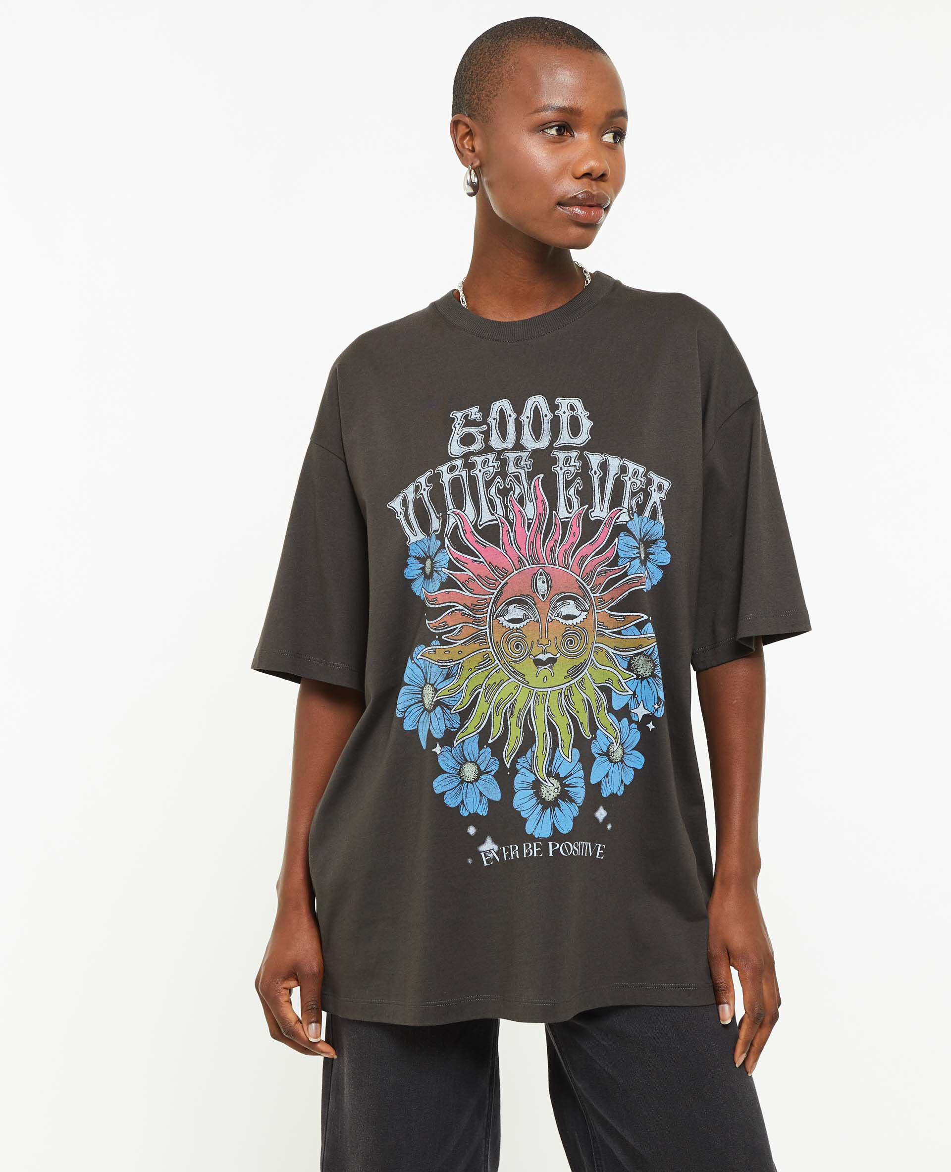 T-shirt oversize avec print - Gris foncé
