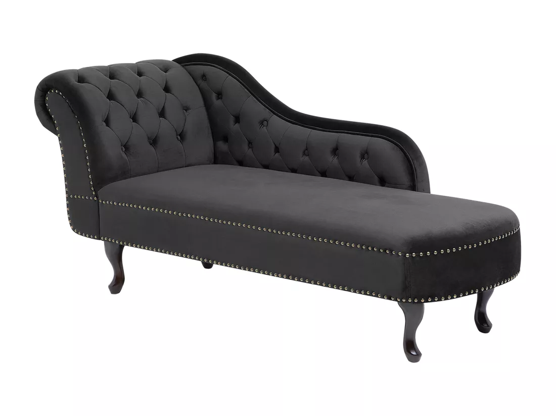 Méridienne Chesterfield en velours noir côté droite NIMES