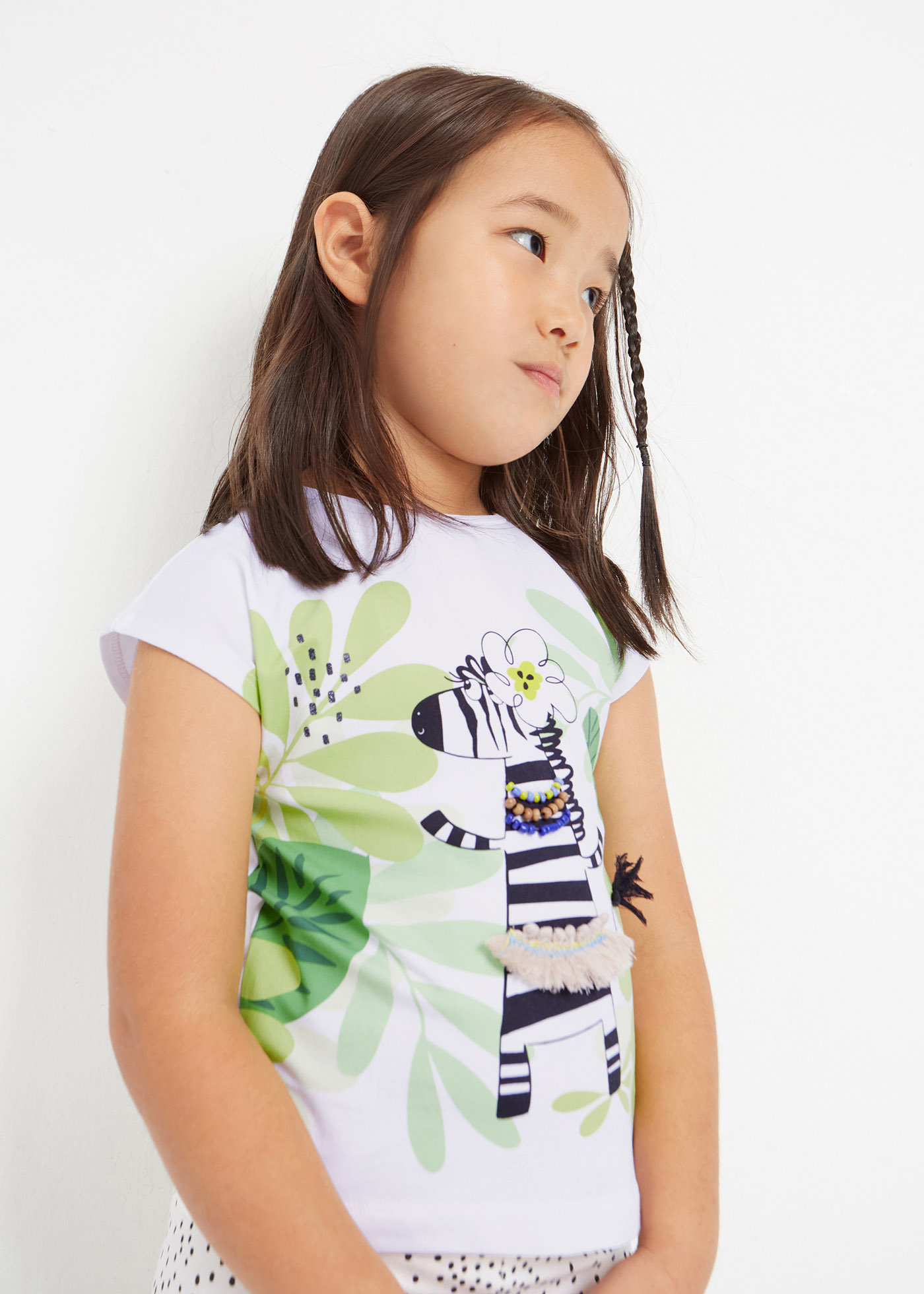 Camiseta de algodão de manga curta com estampa para meninas
