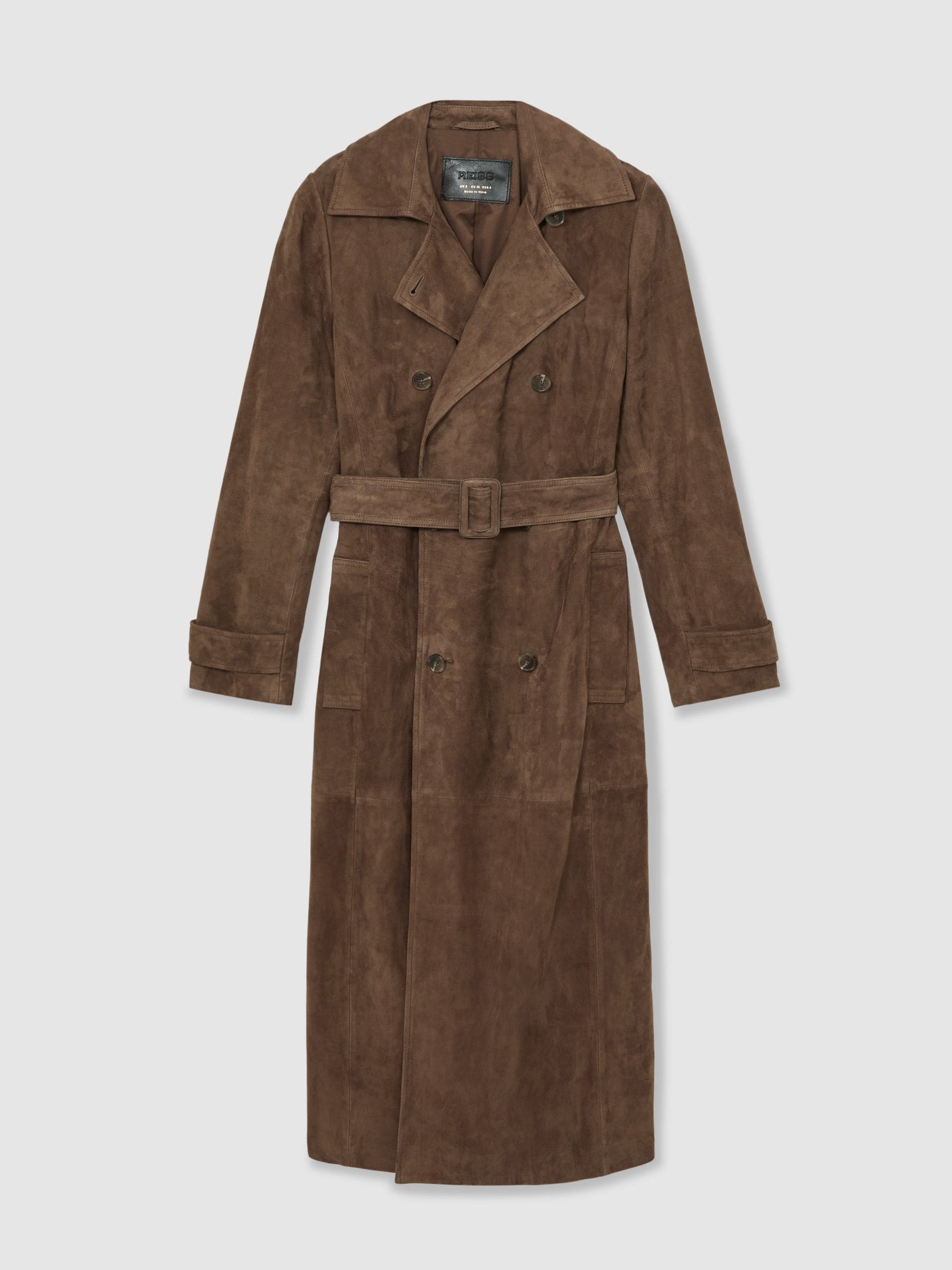 Reiss Hattie Suede Suede Belted Trench Coat