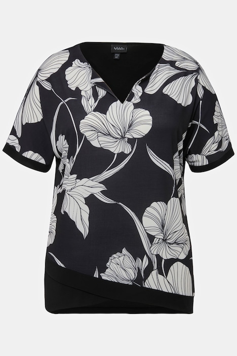 Blusenshirt, Blüten, Tunika-Ausschnitt, Halbarm
