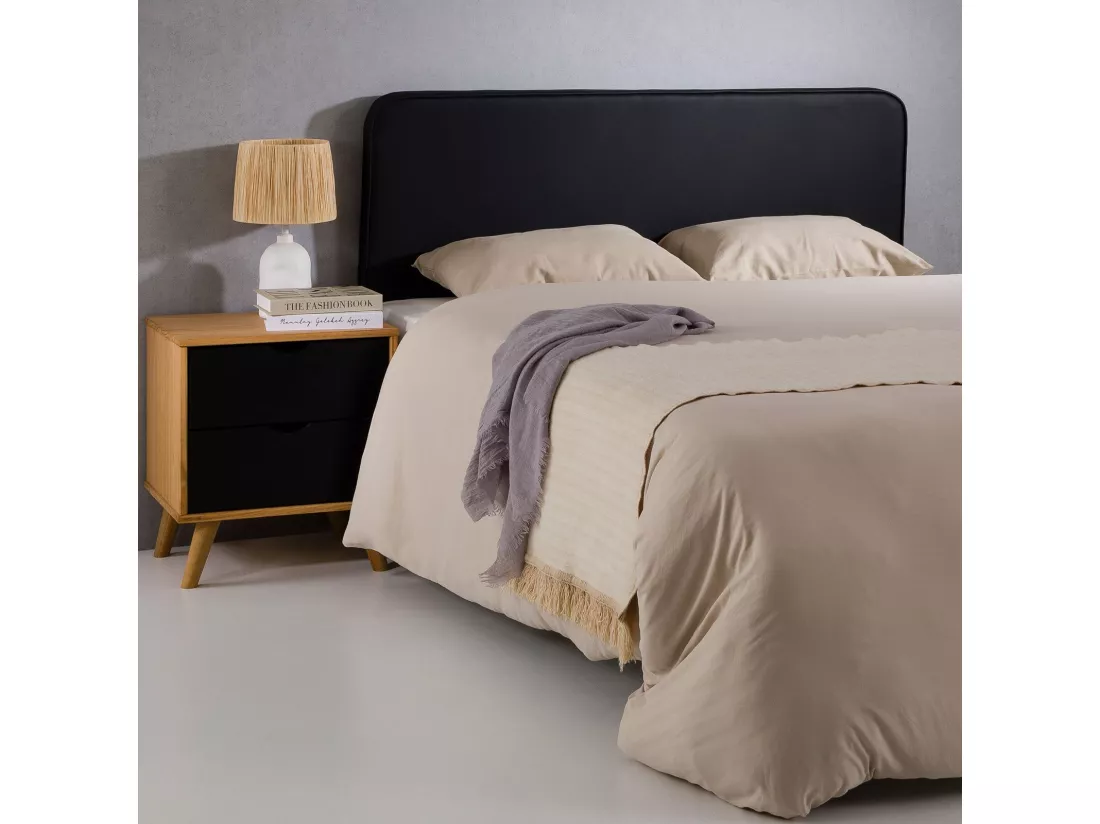 Tête de lit NAOFE 120, Rembourrée, Fixation murale, Design arrondi moderne, Pour lit 120 cm ou moins, Noir