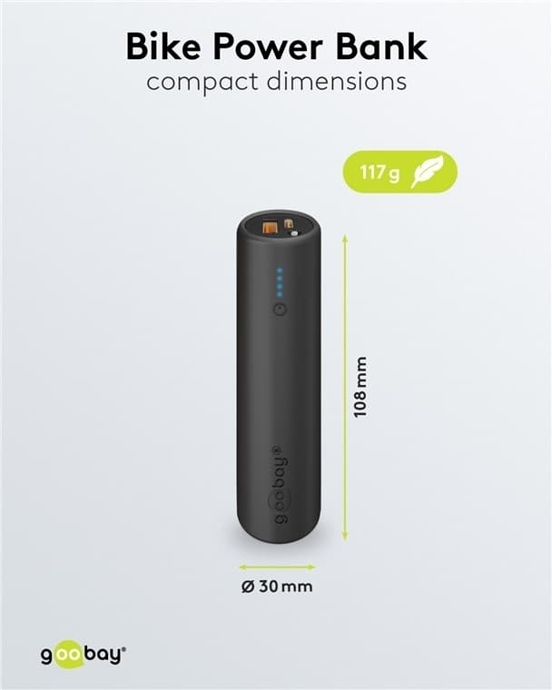 Goobay Bike Powerbank 5.0 (5.000 mAh) lille, tynd og handy bar powerbank med en kapacitet på 5.000 mAh til montering på cyklen