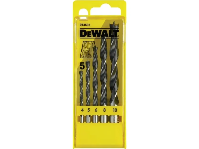 DeWALT - Borebitsæt - for spånplade, krydsfiner, blødtræ, hardwood - 5 stykker - 5 mm, 6 mm, 8 mm, 10 mm, 4 mm - længde: 100 mm, 120 mm, 90 mm, 80 mm, 133 mm