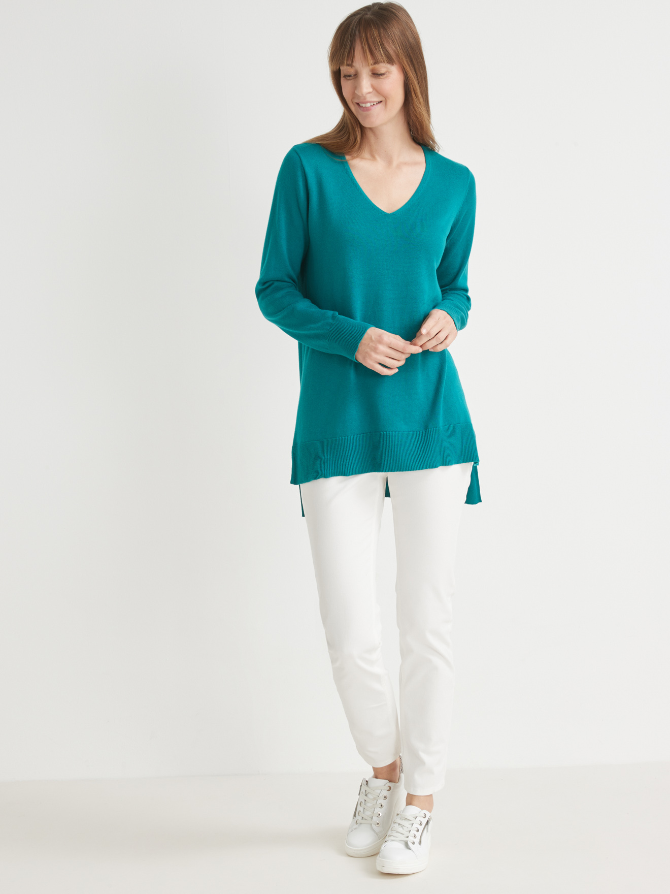 Pull tunique maille fine col V