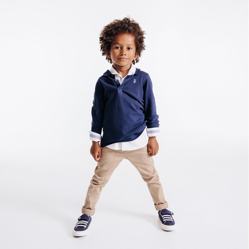Polo manches longues bleu garçon