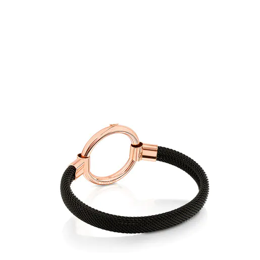 Pulseira com banho de ouro rosa 18k sobre prata e aço IP preto.