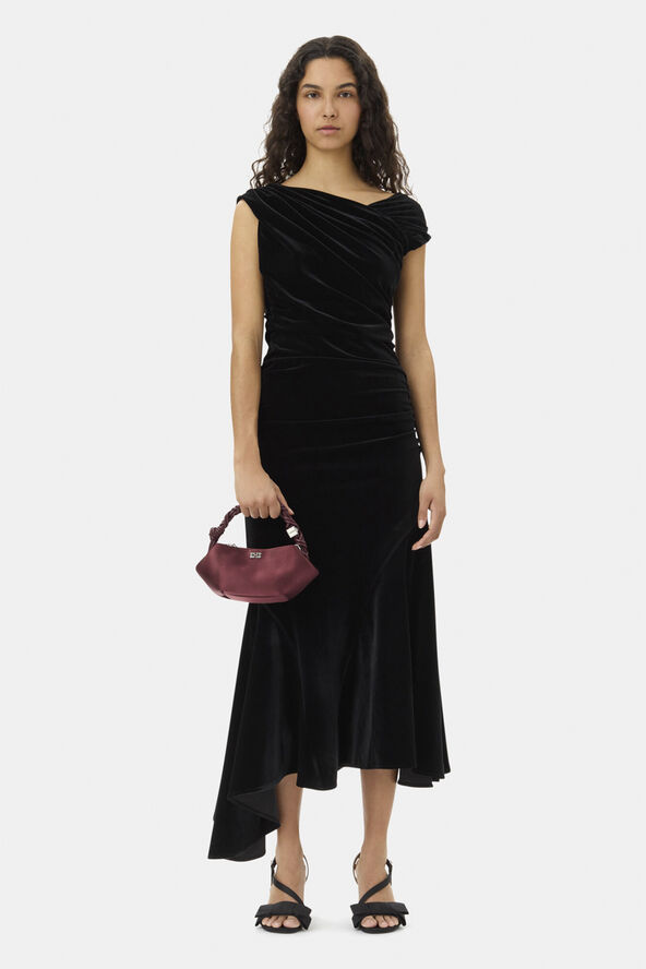 Ganni Velvet Jersey Ruched Crossover Dres Black