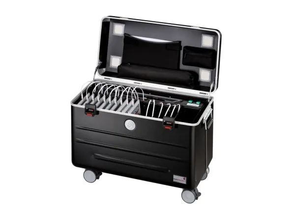 PARAT PARAPROJECT Case i16 - Vogn med hjul (synkronisering og opladning) - for 16 tablets - låsbar - aluminium, ABS plastic - sort - output: 5 V