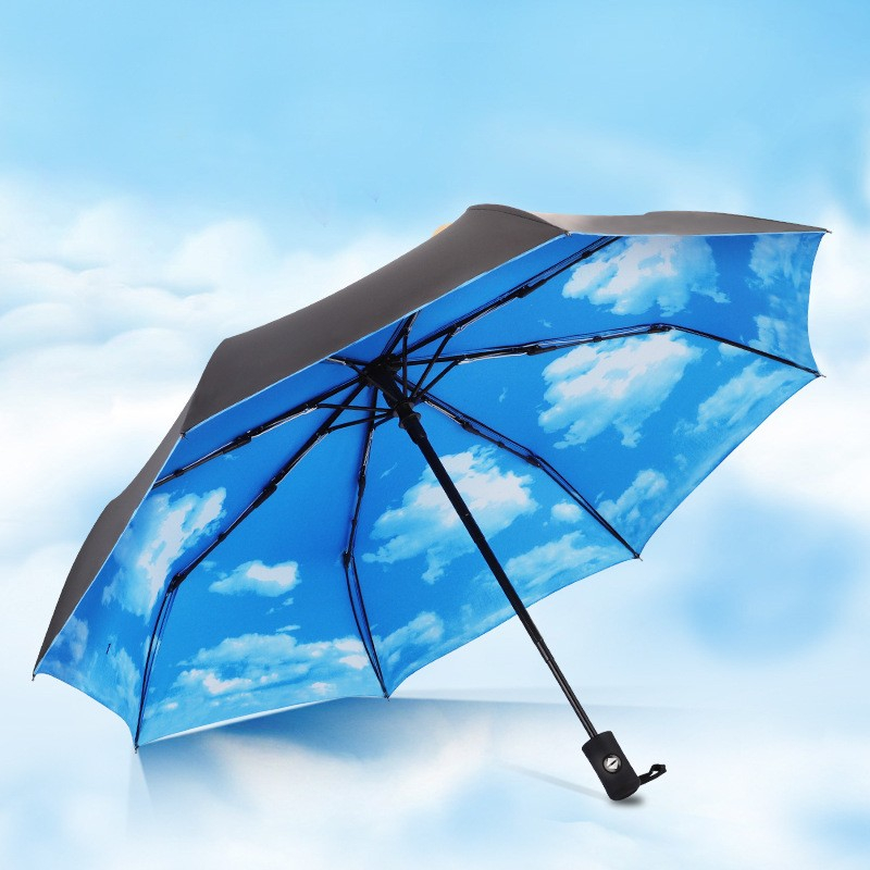(Ø100cm) Kompakter Mini Regenschirm Sonnenschutz Taschenschirm mit Automatischer Selbstöffnung   Handschlaufe - Himmel