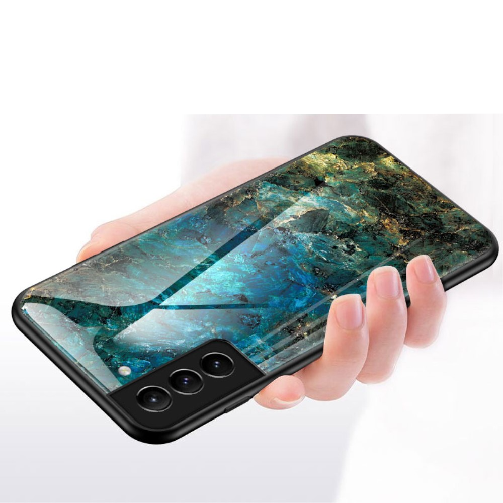 Samsung Galaxy S22 5G Hardcase Hybrid Schutzhülle Glas Rückseite Marmor Marble - Schwarz / Weiss