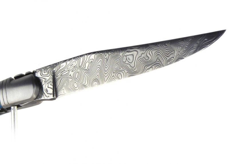 VENDU - Couteau Laguiole avec un manche en molaire de Mammouth teintée bleu