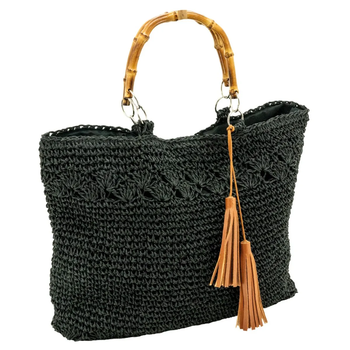 Aubry Gaspard Sac Tressé Noir Bambou