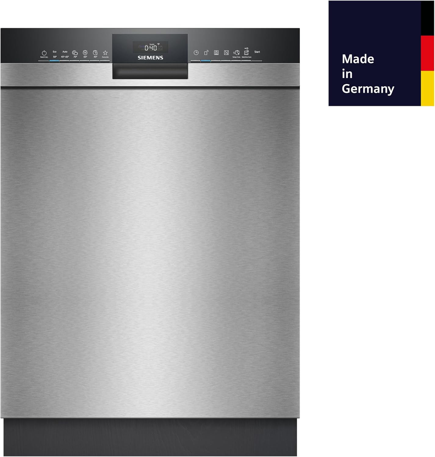 Siemens SN43ES02AE iQ300 Smarter Geschirrspüler Unterbau, 60 cm breit, Besteckkorb, Made in Germany, Edelstahl, automatische Türöffnung bei Programmende, angenehm leise mit iQdrive, aquaStop