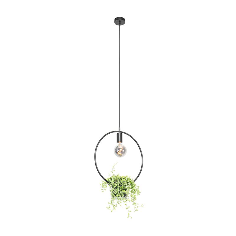 Moderne hanglamp zwart met glas rond - Roslini