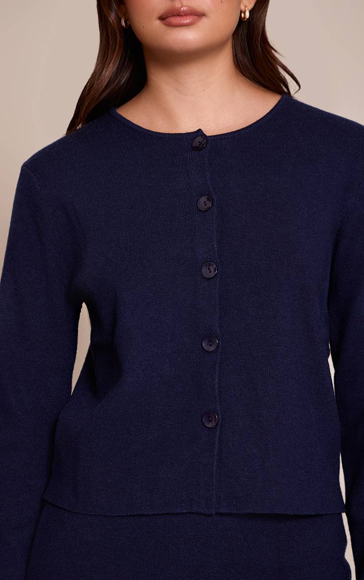 Bleu Marine Cardigan Sans Col En Maille Compacte
