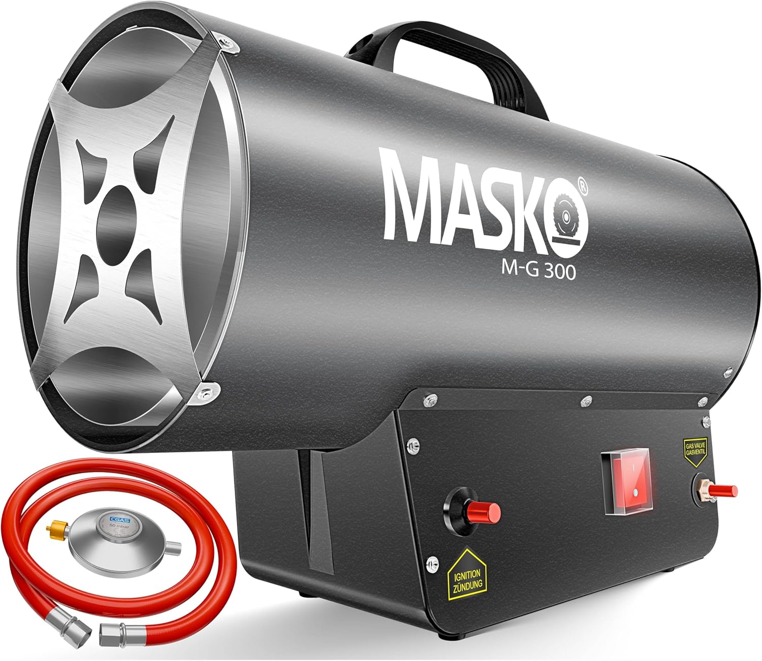 Masko® Gasheizgebläse Gasheizer Heizkanone Gasheizstrahler 30 KW Bauheizer Gas Heizgerät heizstrahler Heißluftgenerator inkl. Gasschlauch & Druckminderer Heizgebläse für handelsübliche Gasflaschen