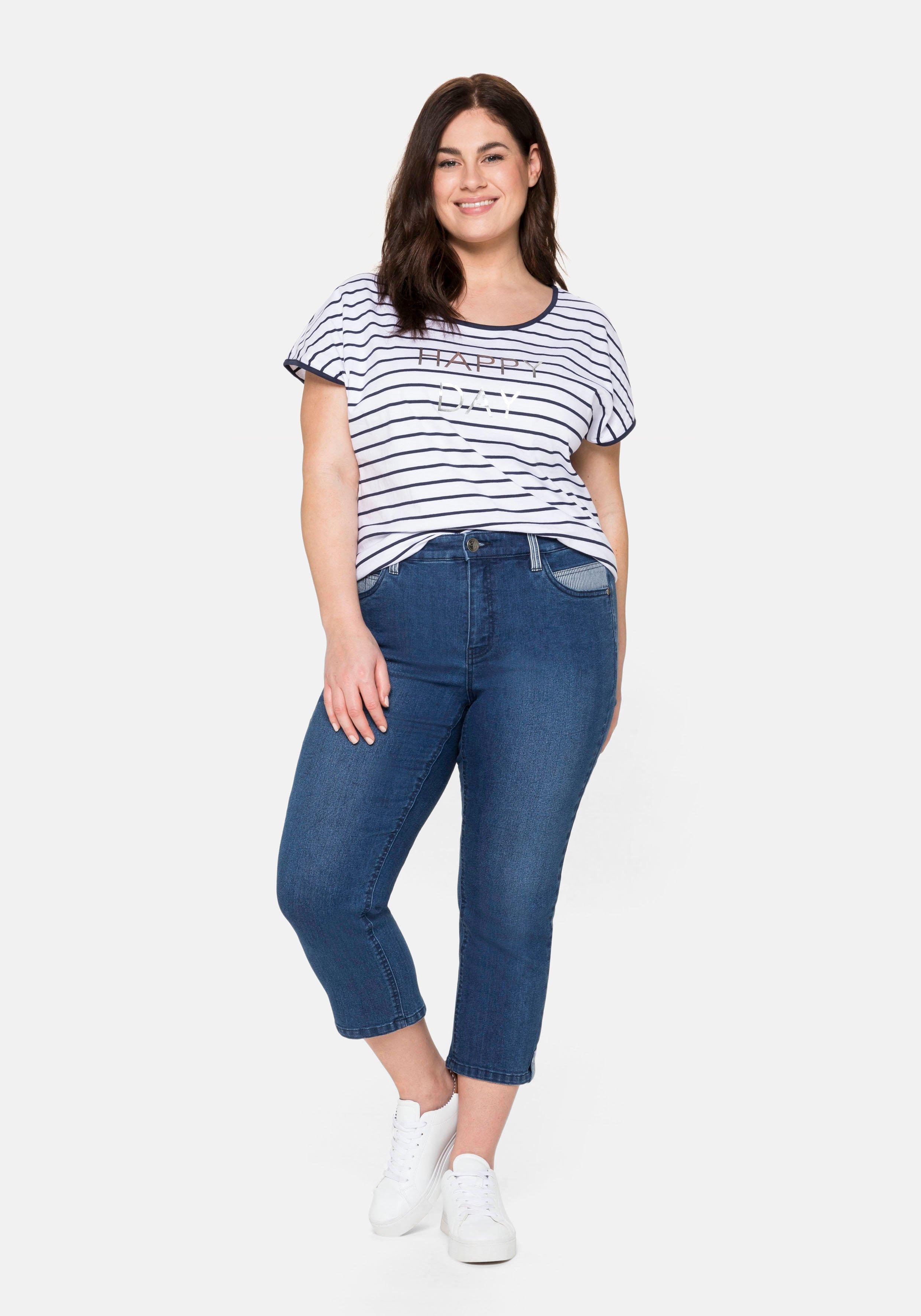 Schmale Jeans in 7/8-Länge, mit Kontrastdetails