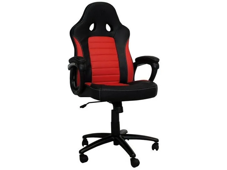 LC Power - Stol - armstøtter - vippe - drejeled - plastik, metal, skum, PU-behandlet læder - sort, rød