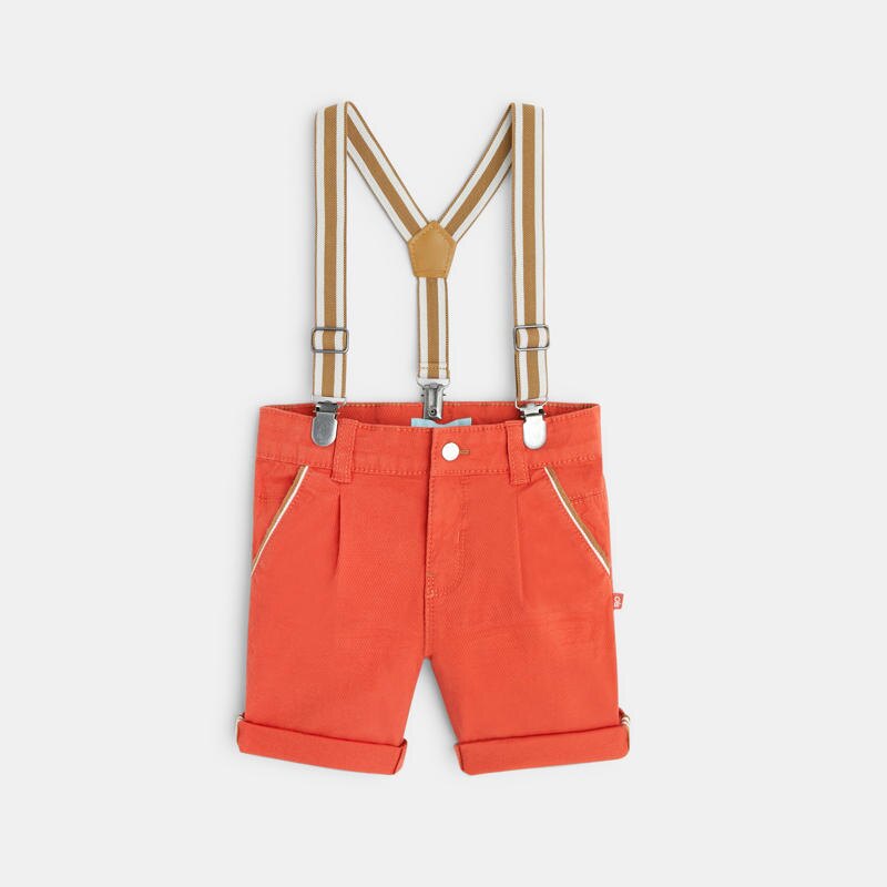 Bermuda à pinces en coton fantaisie et bretelles orange bébé garçon Orange