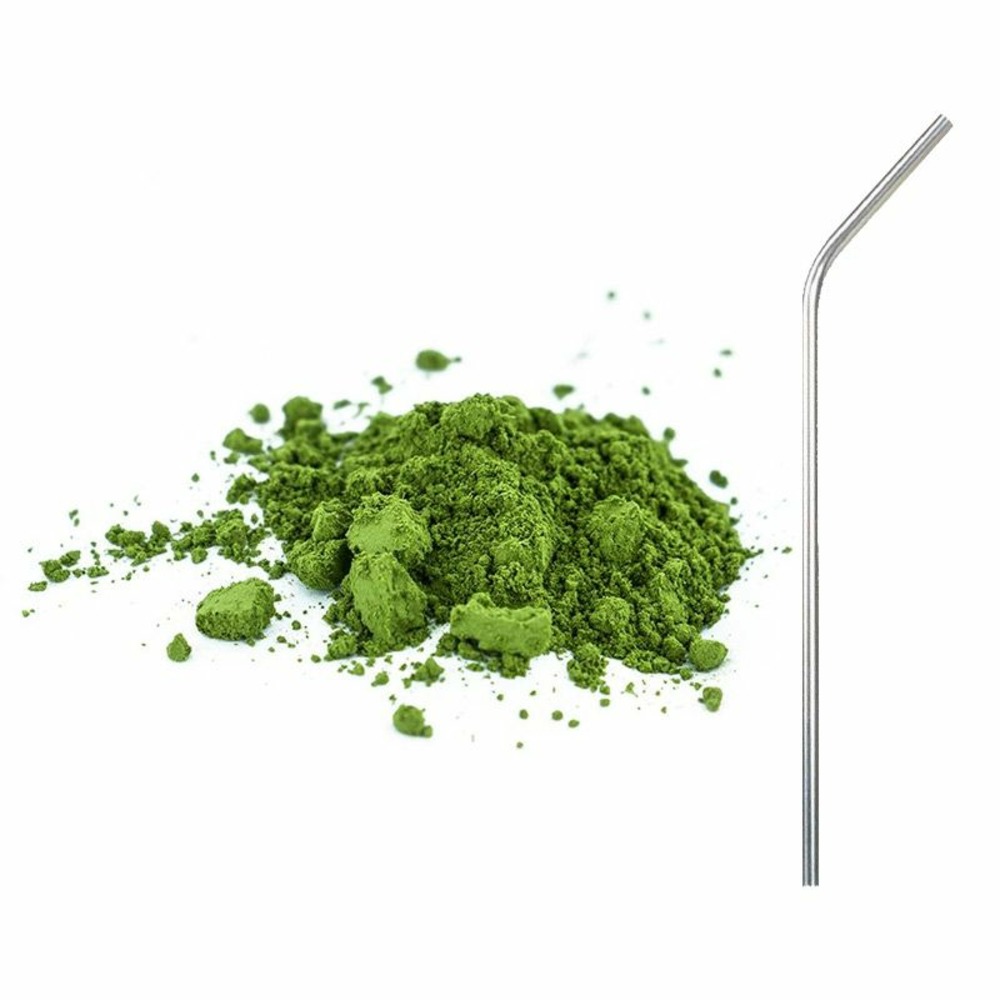 Thé vert matcha instantané en sticks + 4 pailles en inox